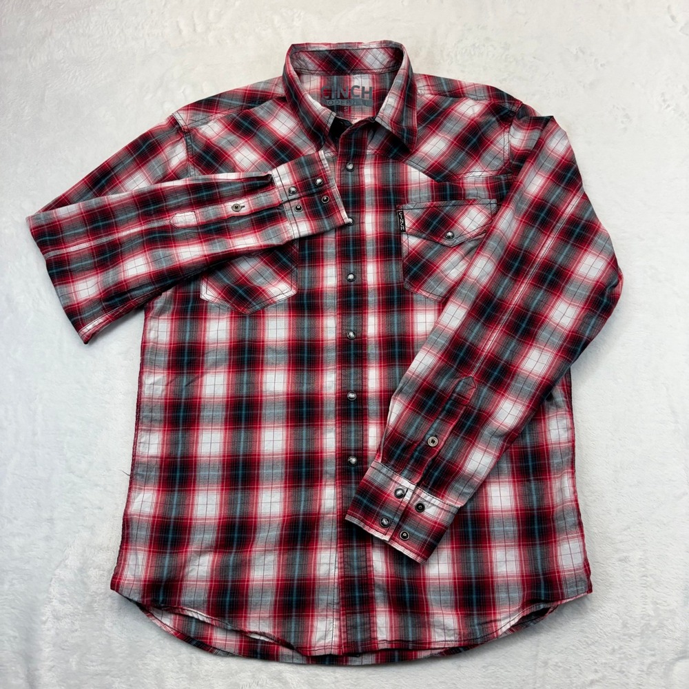 Cinch Modern Fit Mens Small Red Plaid Western Snap Button Long Sleeve MTW1312046